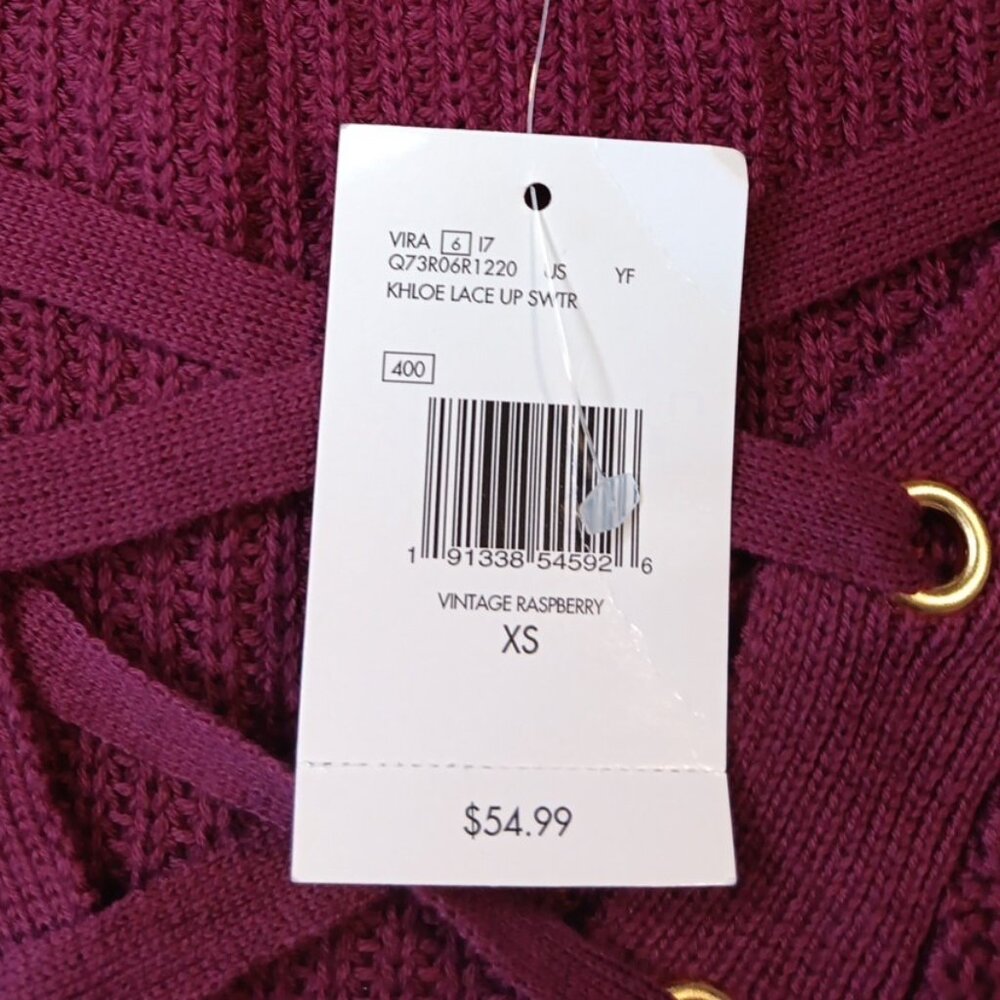 Guess Los Angeles Womens XS Khloe Sweater Raspberry Lace Up V Long Sleeve NWT - Picture 3 of 6